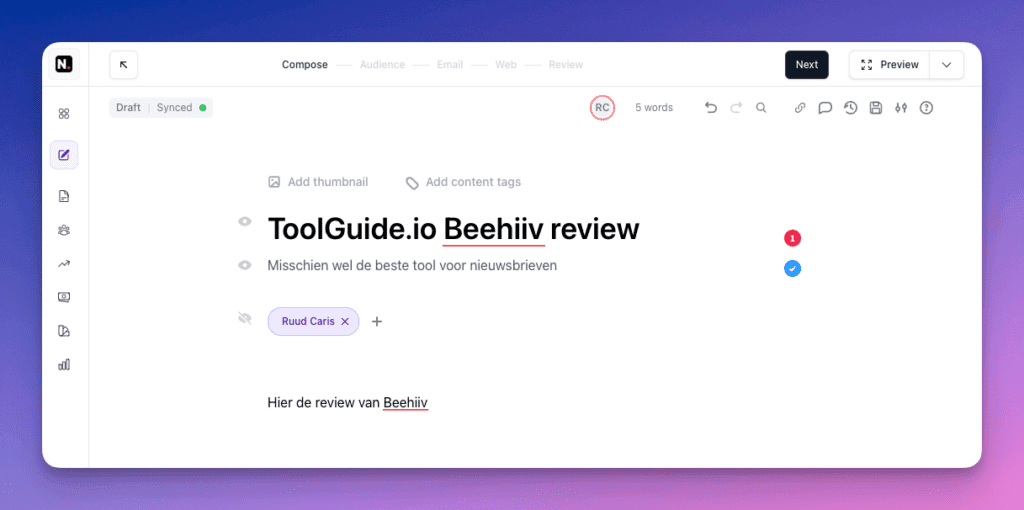 Beehiiv - editor